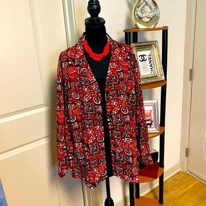 NOTATIONS BLACK, RED ATZEC BUILT IN TANK TWIN ROLLED TAB SLEEVE TOP SIZE 3X NWOT